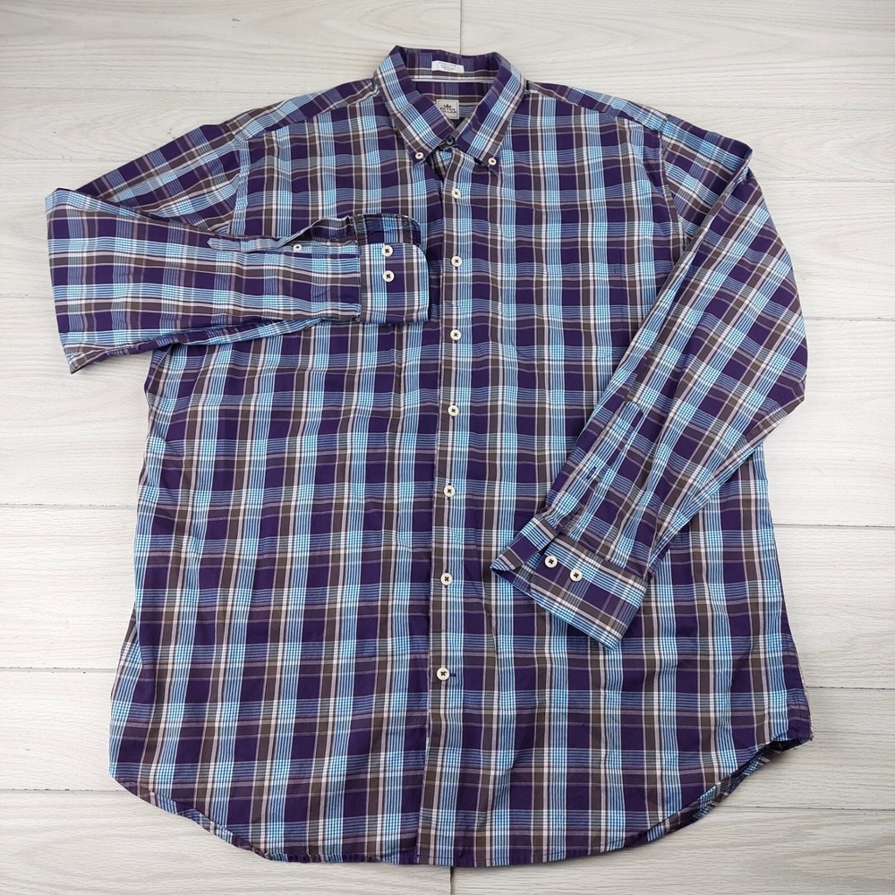 Peter Millar Button Down Shirt Mens XL Purple Blue Plaid Cotton Long Sleeve - Picture 3 of 6